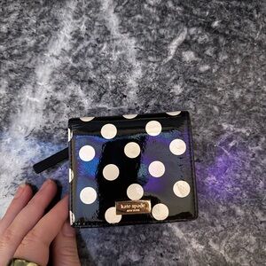 Kate Spade Black and White Polka Dot Wallet with Gold Clasp